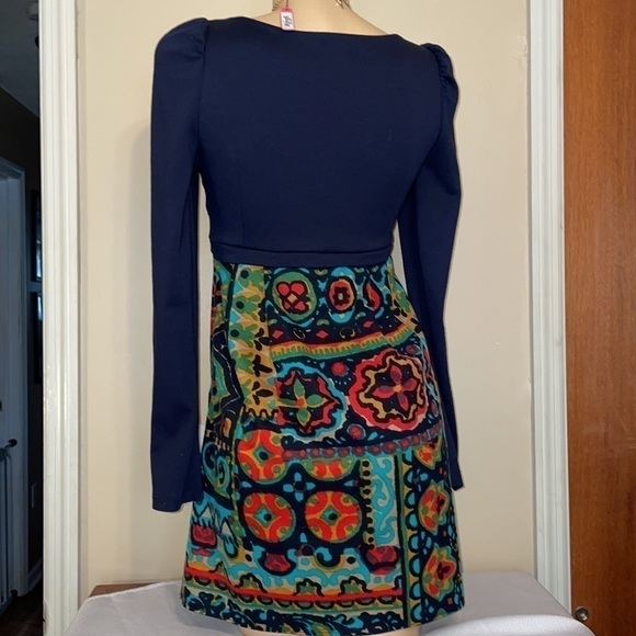 Judith March women’s medium 8 10 dress mini long sleeve pattern blue stretch - Picture 4 of 8